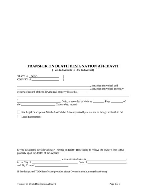 The surviving spouse may transfer an unlimited number of vehicles valued up to 65,000 and one boat and one outboard motor upon the death of a married Ohio resident. . Ohio bmv transfer on death form